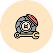 Animated image of a hand holding a tire and tools representing automotive work